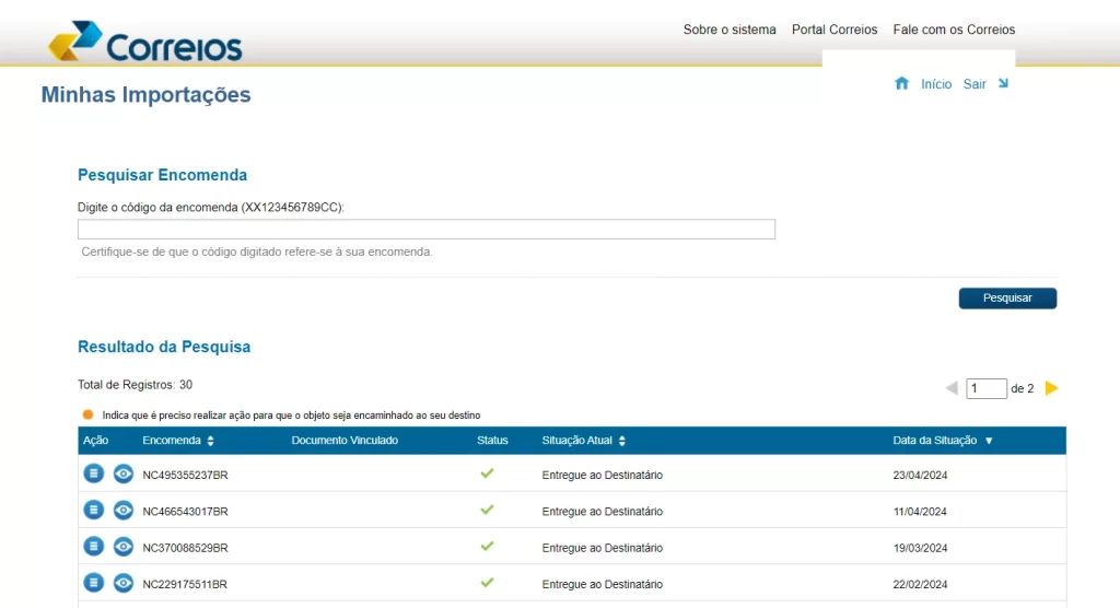Correios minhas importações